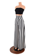 Black & White Striped Wide Leg Pants with Back Pockets - 3
