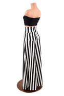 Black & White Striped Wide Leg Pants with Back Pockets - 4
