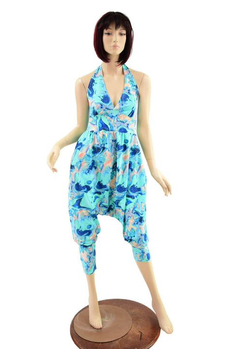 Drop Crotch Halter Jumpsuit in Lapis Lagoon - Coquetry Clothing