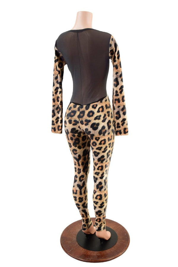 Leopard Print Catsuit with Sheer Mesh Back - 6