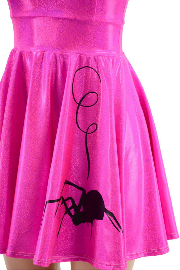 Neon Pink Cap Sleeve Spider Skater Dress - 2