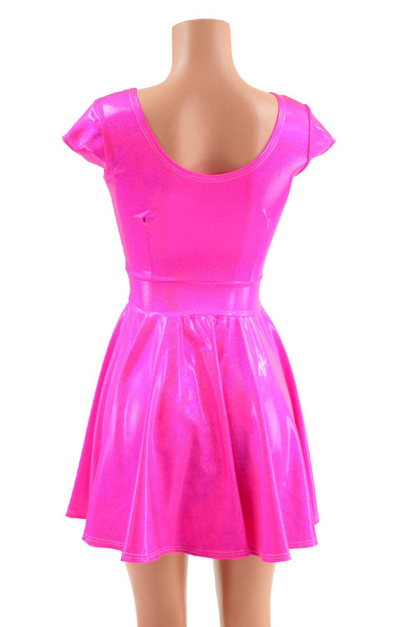Neon Pink Cap Sleeve Spider Skater Dress - 4
