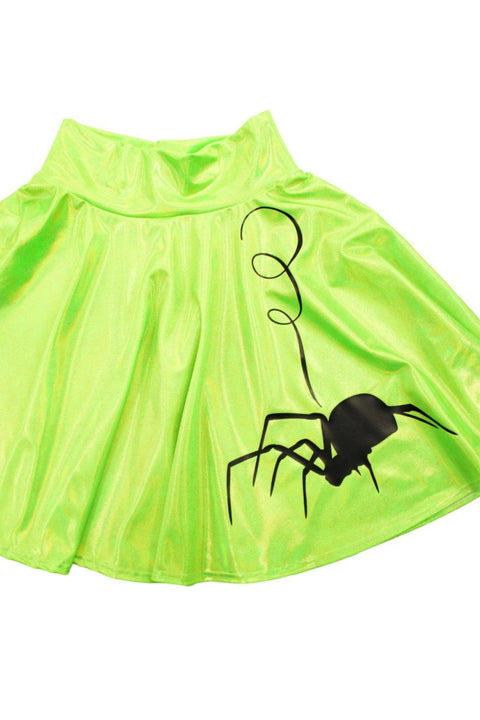 19" Lime Green Holographic Spider Skirt - Coquetry Clothing