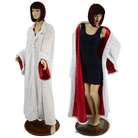 White Minky Robe with Red Sparkly Jewel Liner - Coquetry Clothing