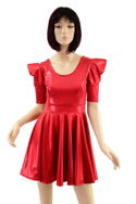 Red Sparkly Jewel Sharp Shoulder Half Sleeve Skater Dress - 2