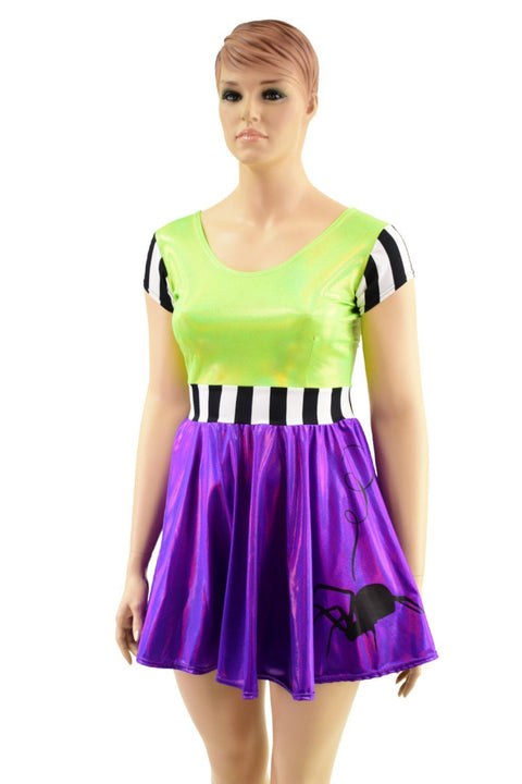 Purple and Green Halloween Spider Skater Dress - Coquetry Clothing