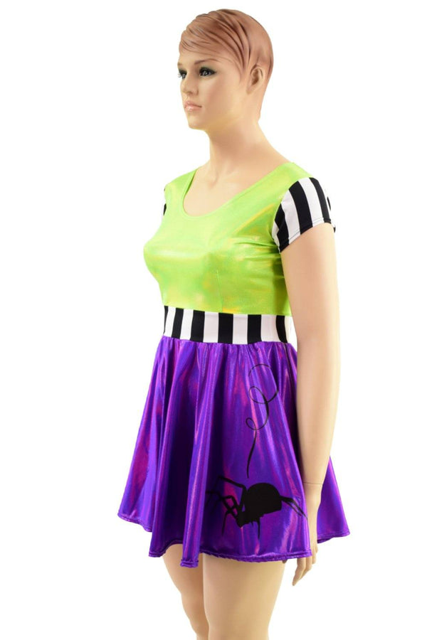 Purple and Green Halloween Spider Skater Dress - 2