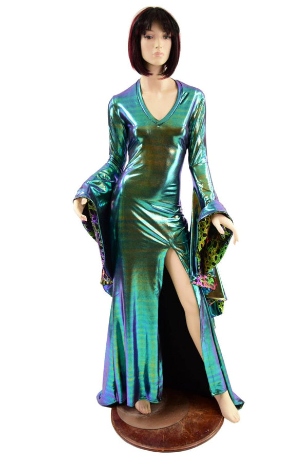 Scarab Holographic Long Slit Gown with Sorceress Sleeves - 6