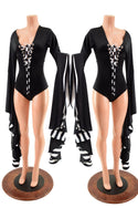 Sorceress Sleeve Romper with Plunging Lace Up Neckline - 2