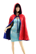 Blue and Red Sparkly Jewel Reversible 35" Hooded Cape - 4