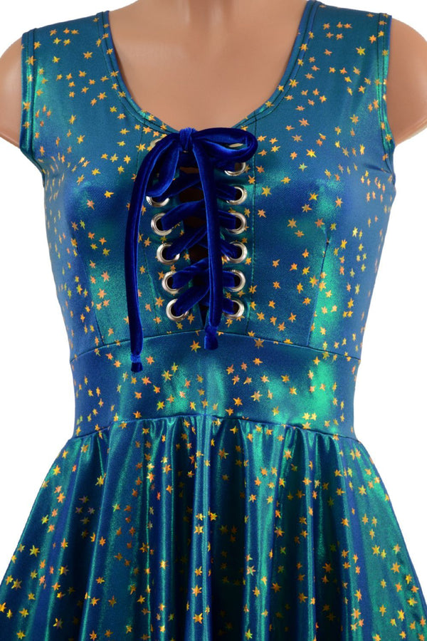 Sleeveless Stardust Skater Dress with Lace Up Bodice - 2