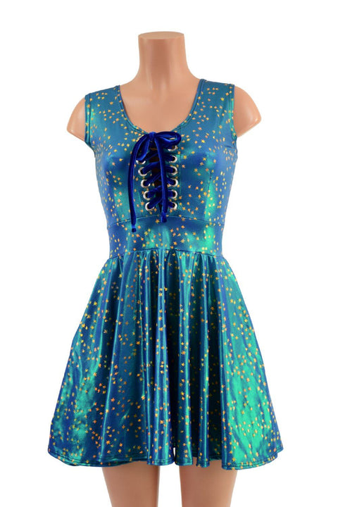 Sleeveless Stardust Skater Dress with Lace Up Bodice - Coquetry Clothing