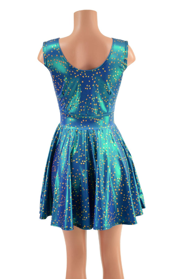 Sleeveless Stardust Skater Dress with Lace Up Bodice - 4