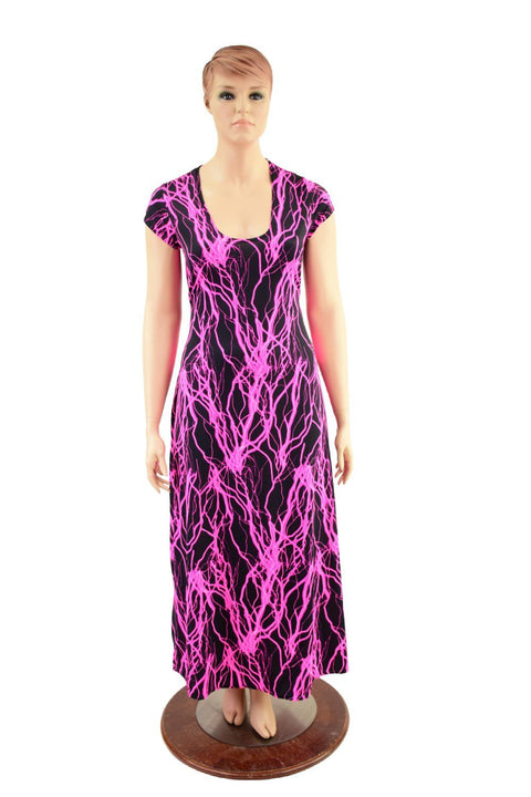 UV Glow Neon Pink Lightning Maxi Dress - Coquetry Clothing