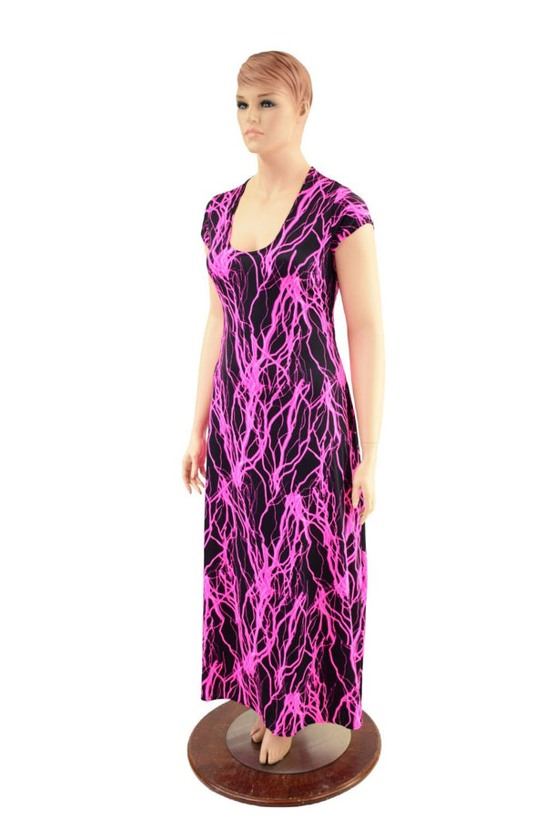 UV Glow Neon Pink Lightning Maxi Dress - 3