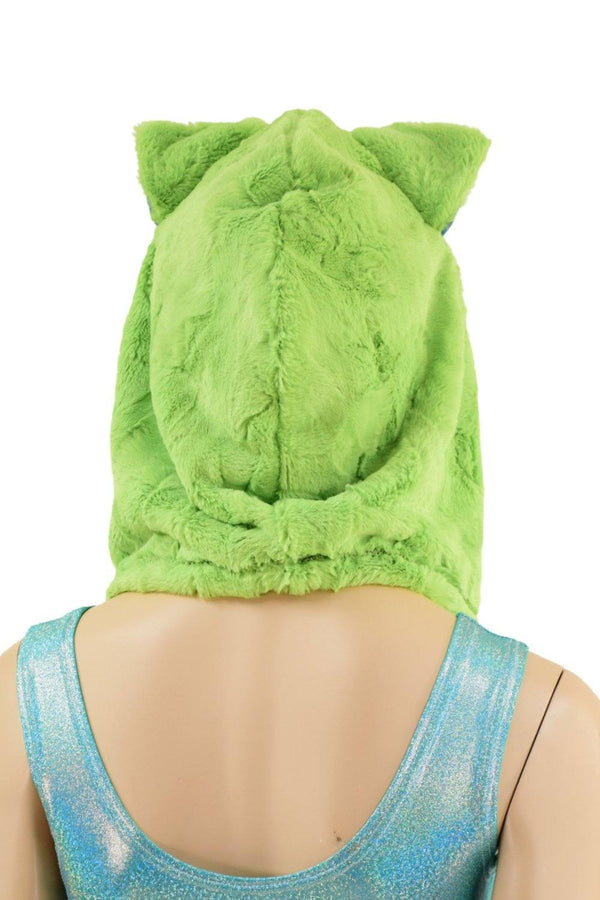 Avocado Minky Faux Fur Kitty Ear Pom Pom Hood - 4