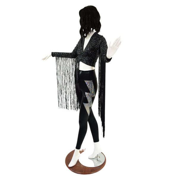 Star Noir Wrap and Tie Crop Top with 30" Black Fringe (Top Only) - 3