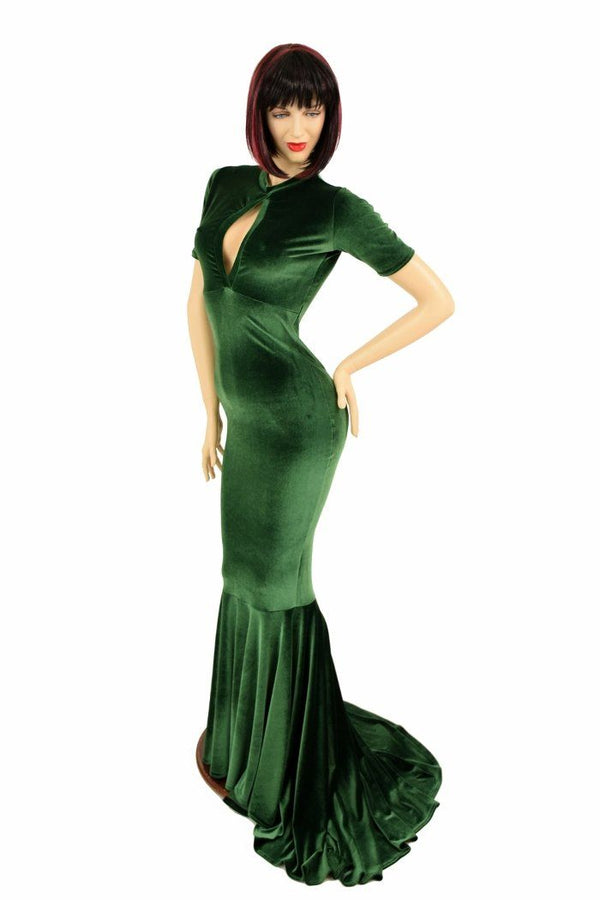 Green Velvet Keyhole Gown - 2