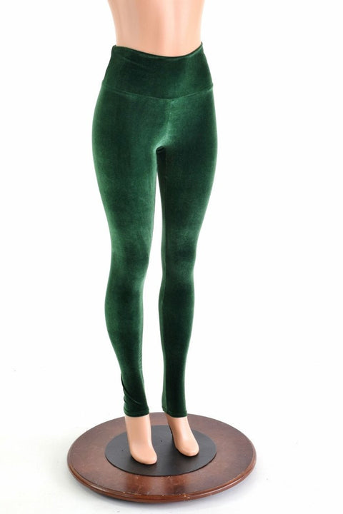 Forest Green Velvet High Waist Leggings - Coquetry Clothing