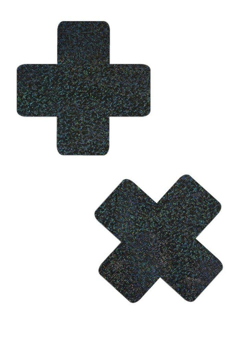 Black Holographic Cross Pasties - Coquetry Clothing