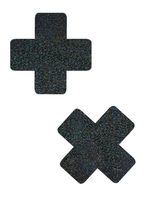 Black Holographic Cross Pasties - 1