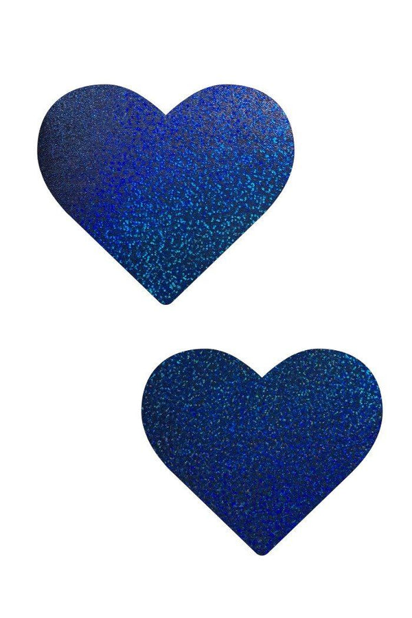Blue Sparkly Jewel Heart Pasties - 1