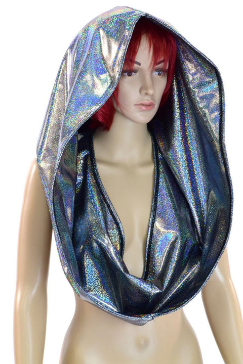 Huge Silver Holographic Festival Hood - Coquetry Clothing