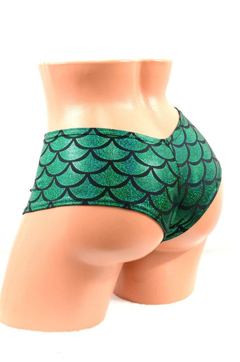 Green Mermaid Scale Cheeky Booty Shorts - Coquetry Clothing