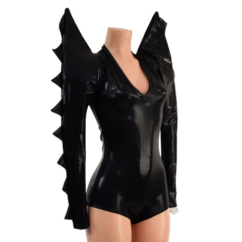 Black Mystique Mega Sharp Shoulder Romper with Spikes - Coquetry Clothing