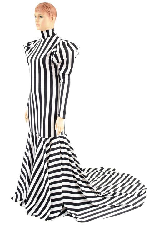 Striped Gown with High-Break Mermaid Flare Puddle Train - Coquetry Clothing