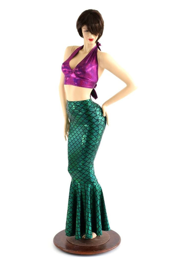 2PC Mermaid Skirt & Fuchsia Halter Set - 5