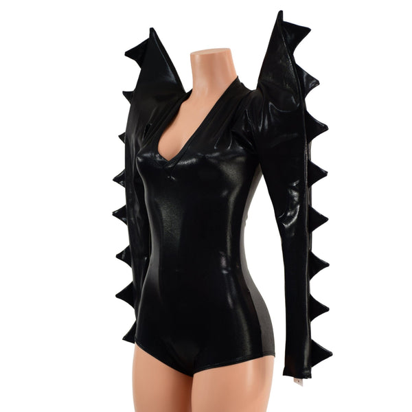 Black Mystique Mega Sharp Shoulder Romper with Spikes - 2