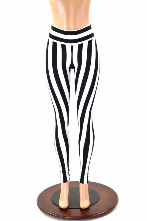 Black & White Striped Leggings - Coquetry Clothing