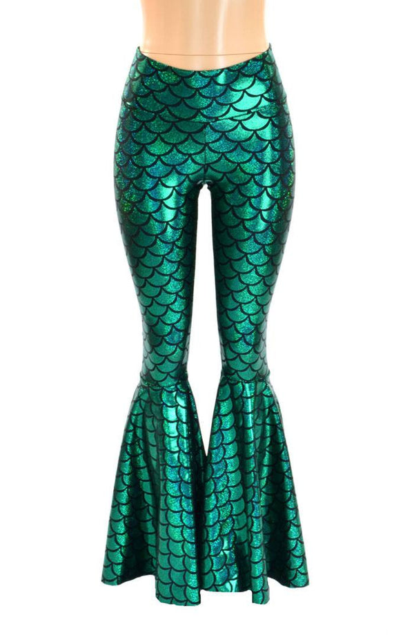 UKAP Womens Mermaid Ruffle Flare Pants Solid Color High Waist Bell