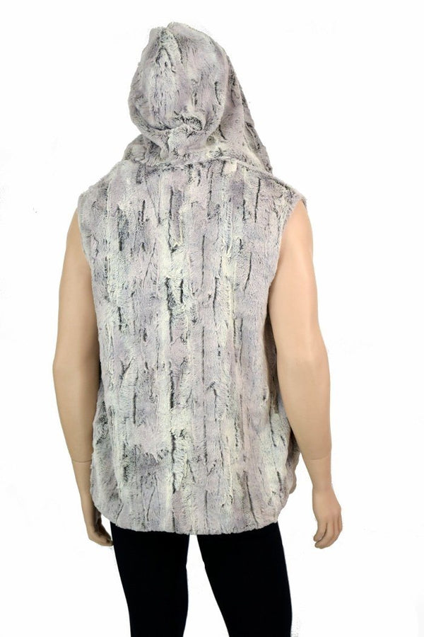 Mens Minky Faux Fur Hooded Vest - 4