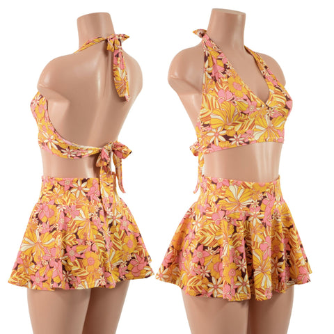 2PC Tie Back Halter & Mini Rave Skirt Set - Coquetry Clothing