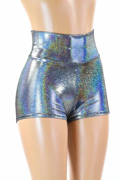 Silver Holographic High Waist Shorts - Coquetry Clothing