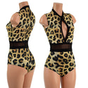 Sleeveless Leopard Print Keyhole Romper with Mesh Waistband - 1