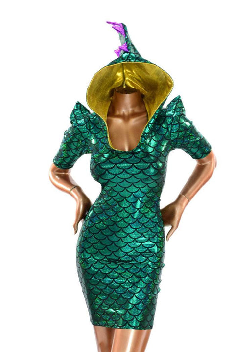 Mardi Gras Sharp Shoulder Dragon Dress - Coquetry Clothing