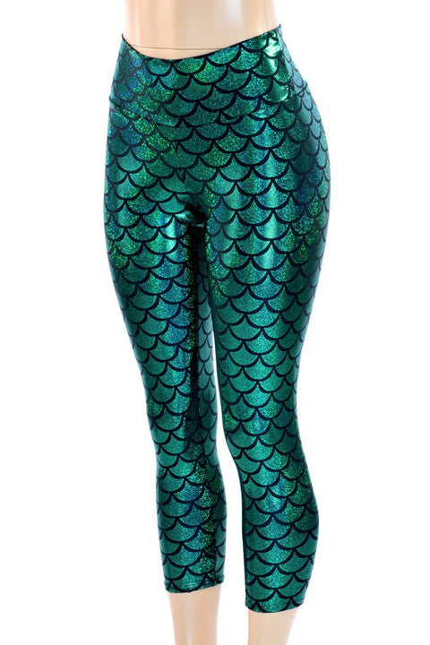 Mermaid Scale High Waist Capri Leggings - Coquetry Clothing