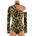 Leopard Print 2PC One Shoulder Romper with Collar and Arm Warmer - 1