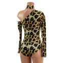Leopard Print 2PC One Shoulder Romper with Collar and Arm Warmer - 3
