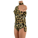 Leopard Print 2PC One Shoulder Romper with Collar and Arm Warmer - 4