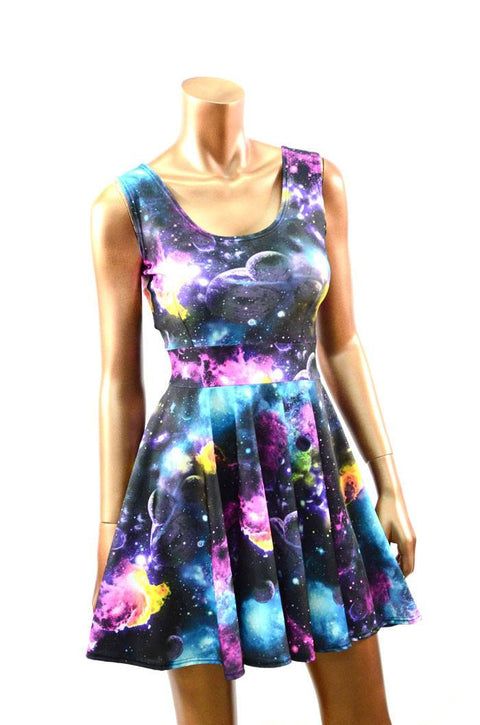 UV Glow Galaxy Tank Skater Dress - Coquetry Clothing