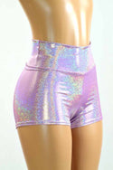 High Waist Lilac Holographic Shorts - 1