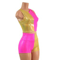 Pink and Gold Harlequin High Waist Shorts & Crop Set - 2