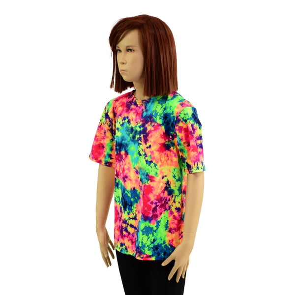 Childrens UV Glow Acid Splash Shirt with Tee Sleeves - 2