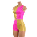 Pink and Gold Harlequin High Waist Shorts & Crop Set - 5