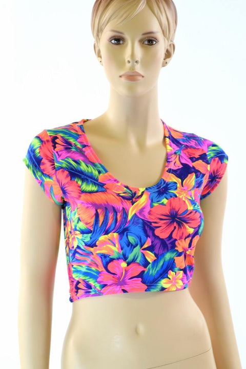 Tahitian Floral Cap Sleeve Crop - Coquetry Clothing