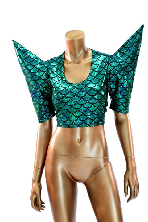 Green Scale Sharp Shoulder Crop Top - Coquetry Clothing